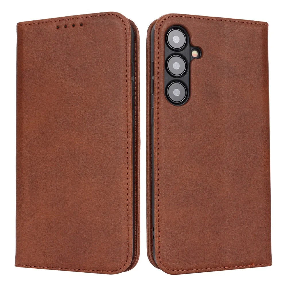 For Samsung Galaxy S24 Wallet Leather Case Magnetic Closing Phone Cover - Dark Brown - 1