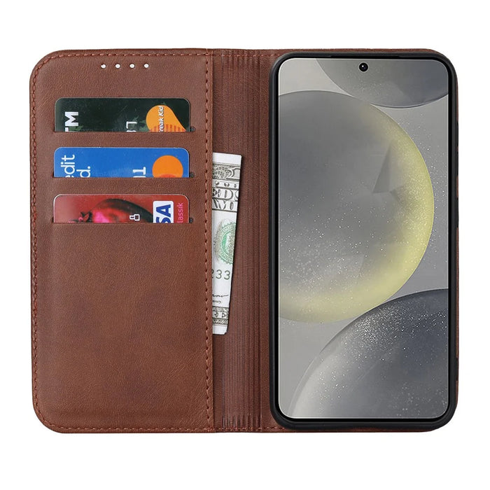 For Samsung Galaxy S24 Wallet Leather Case Magnetic Closing Phone Cover - Dark Brown - 2