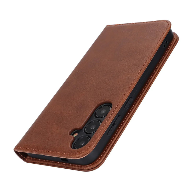 For Samsung Galaxy S24 Wallet Leather Case Magnetic Closing Phone Cover - Dark Brown - 5