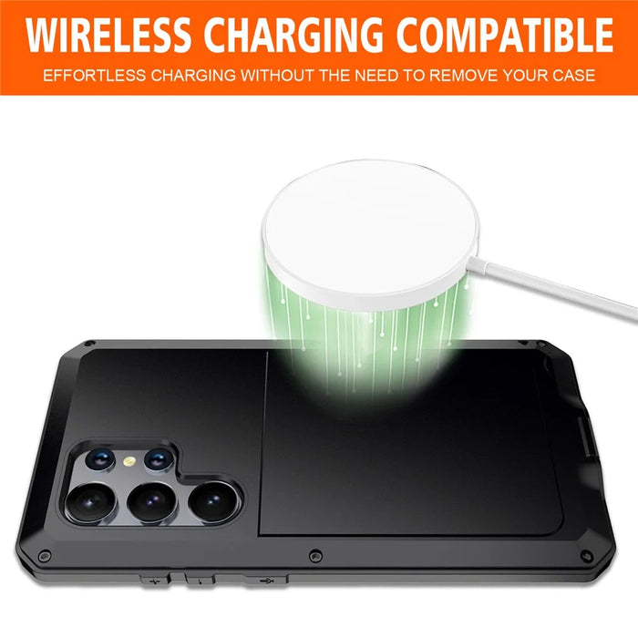 For Samsung Galaxy S24 Ultra Case Silicone+Metal Phone Cover with PET Screen Protector - Black - 6