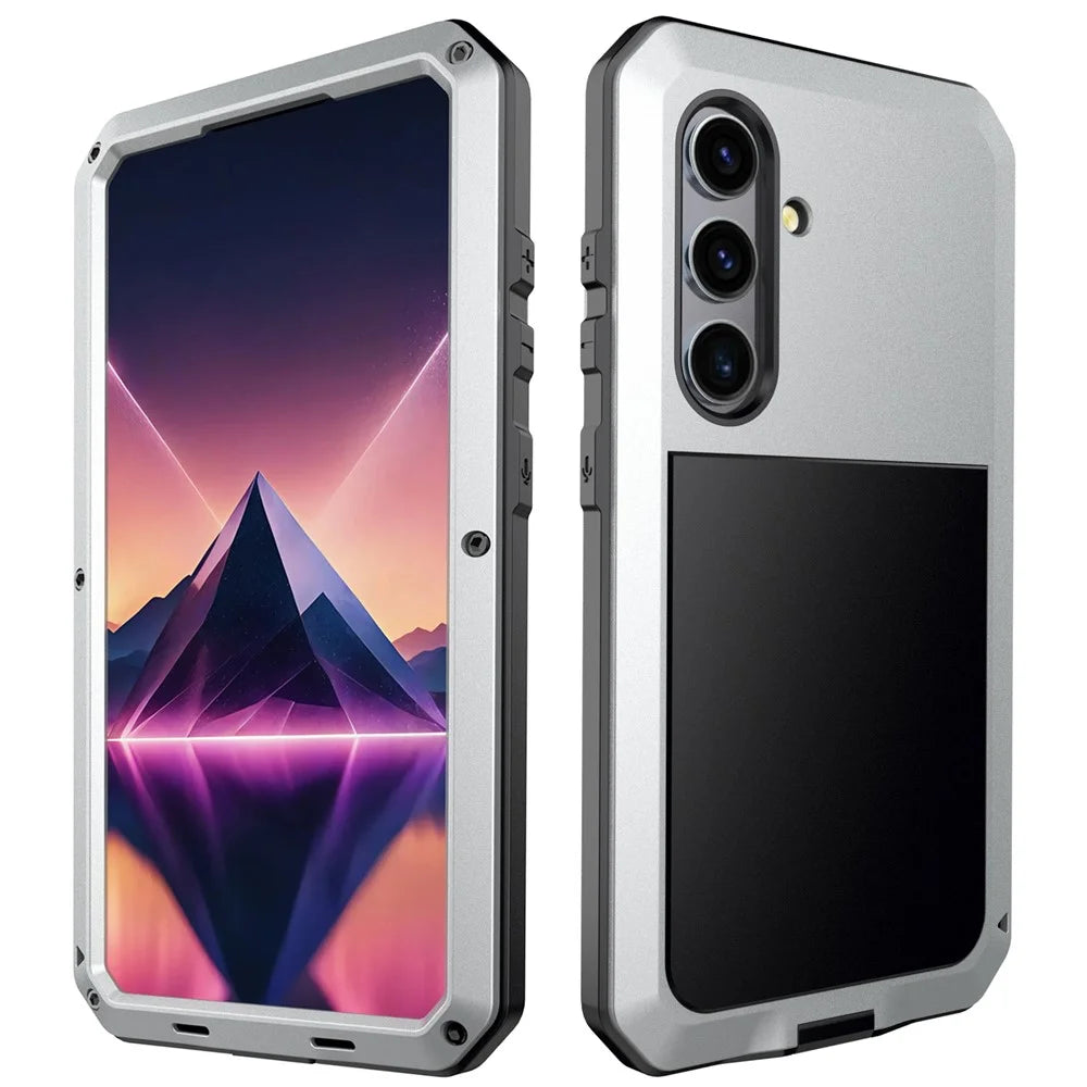 For Samsung Galaxy S24 Case Full Protection Phone Cover with Tempered Glass Film - Silver - 1