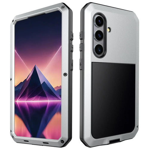 For Samsung Galaxy S24 Case Full Protection Phone Cover with Tempered Glass Film - Silver - 1