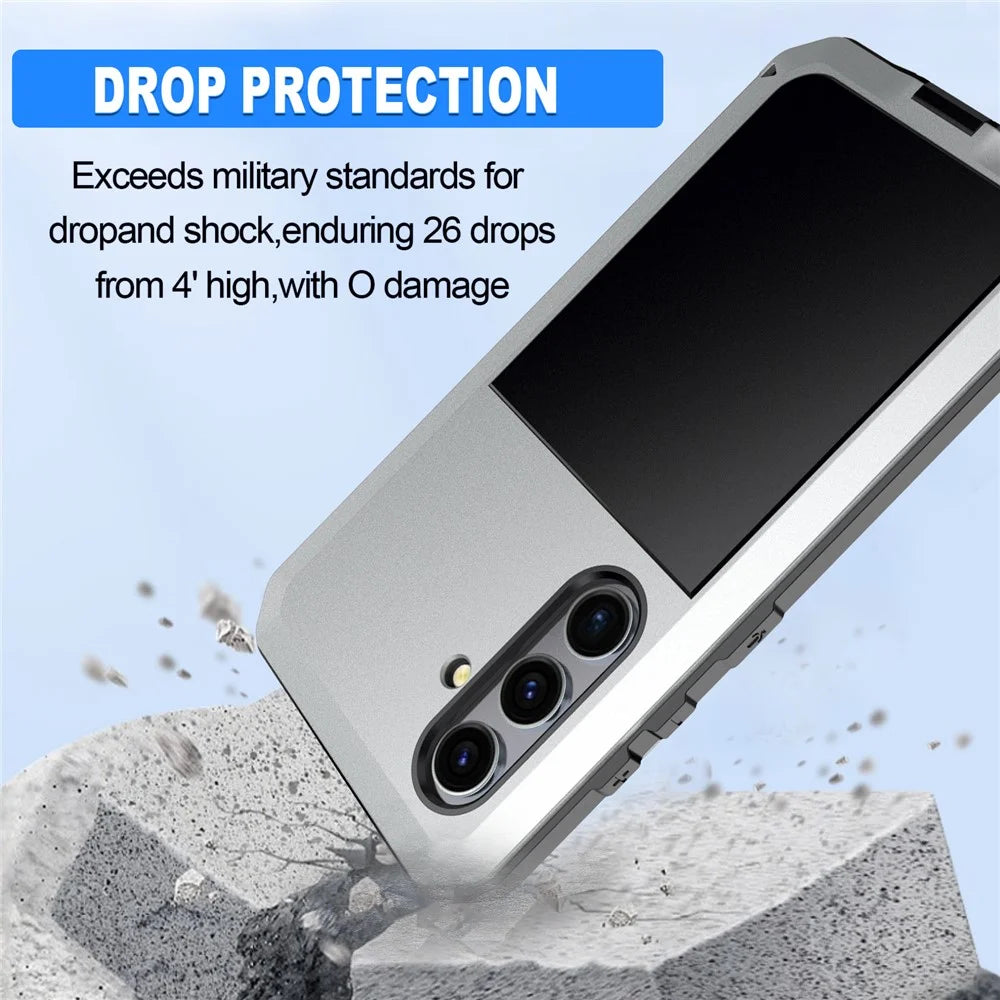 For Samsung Galaxy S24 Case Full Protection Phone Cover with Tempered Glass Film - Silver - 2