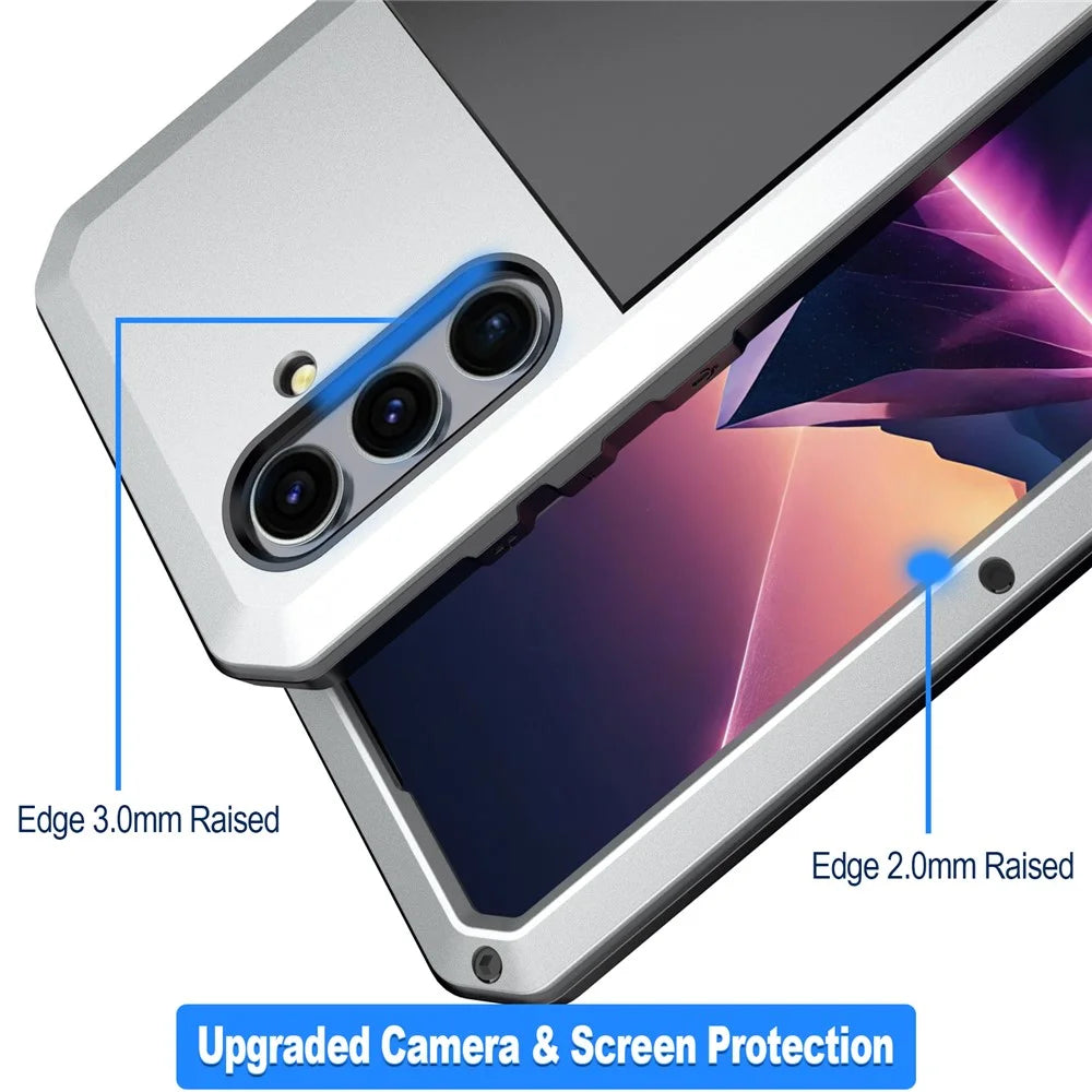 For Samsung Galaxy S24 Case Full Protection Phone Cover with Tempered Glass Film - Silver - 3