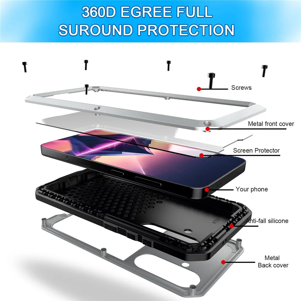 For Samsung Galaxy S24 Case Full Protection Phone Cover with Tempered Glass Film - Silver - 4