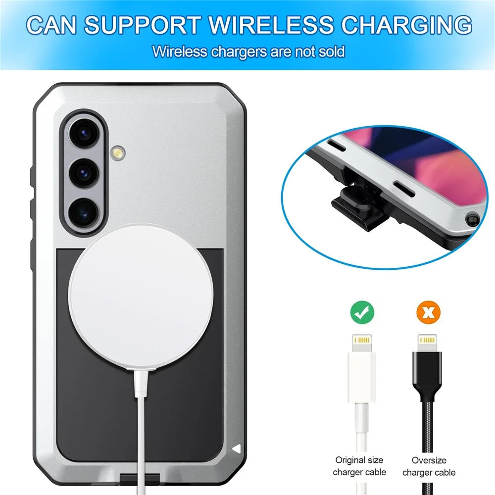 For Samsung Galaxy S24 Case Full Protection Phone Cover with Tempered Glass Film - Silver - 5