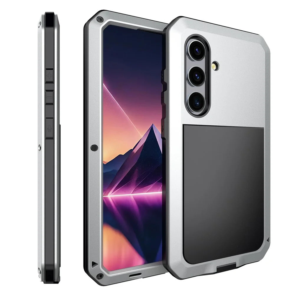 For Samsung Galaxy S24 Case Full Protection Phone Cover with Tempered Glass Film - Silver - 7