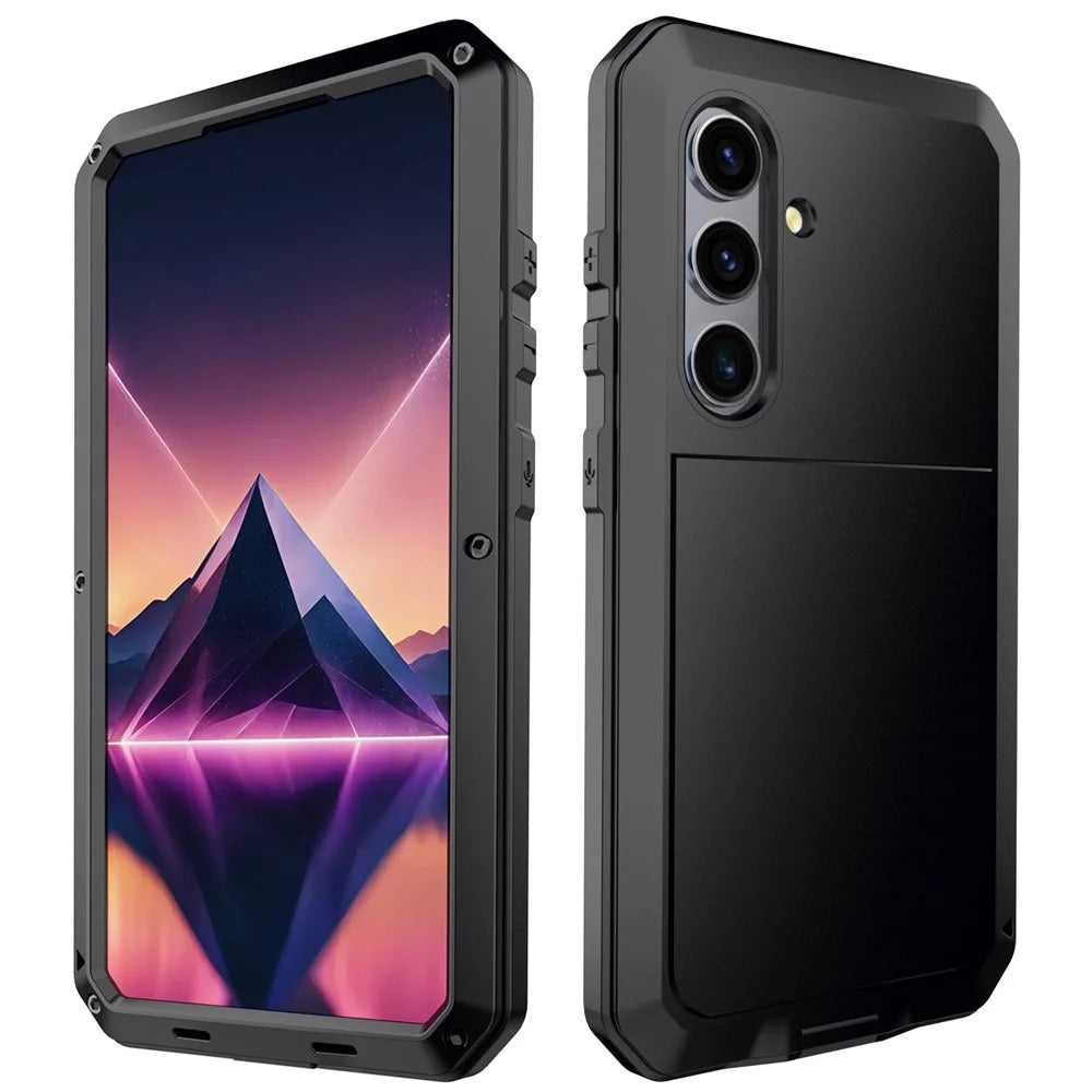 For Samsung Galaxy S24+ Case Silicone+Metal Anti-drop Phone Cover with Tempered Glass Film - Black - 1