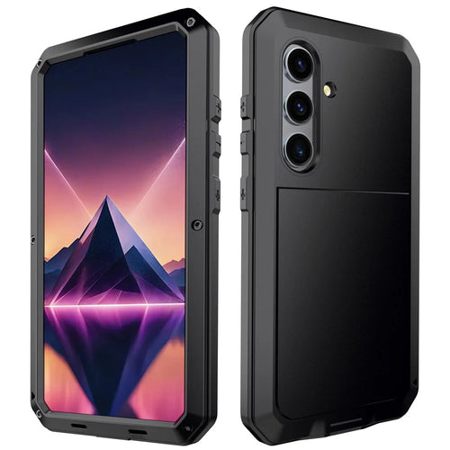 For Samsung Galaxy S24+ Case Silicone+Metal Anti-drop Phone Cover with Tempered Glass Film - Black - 1