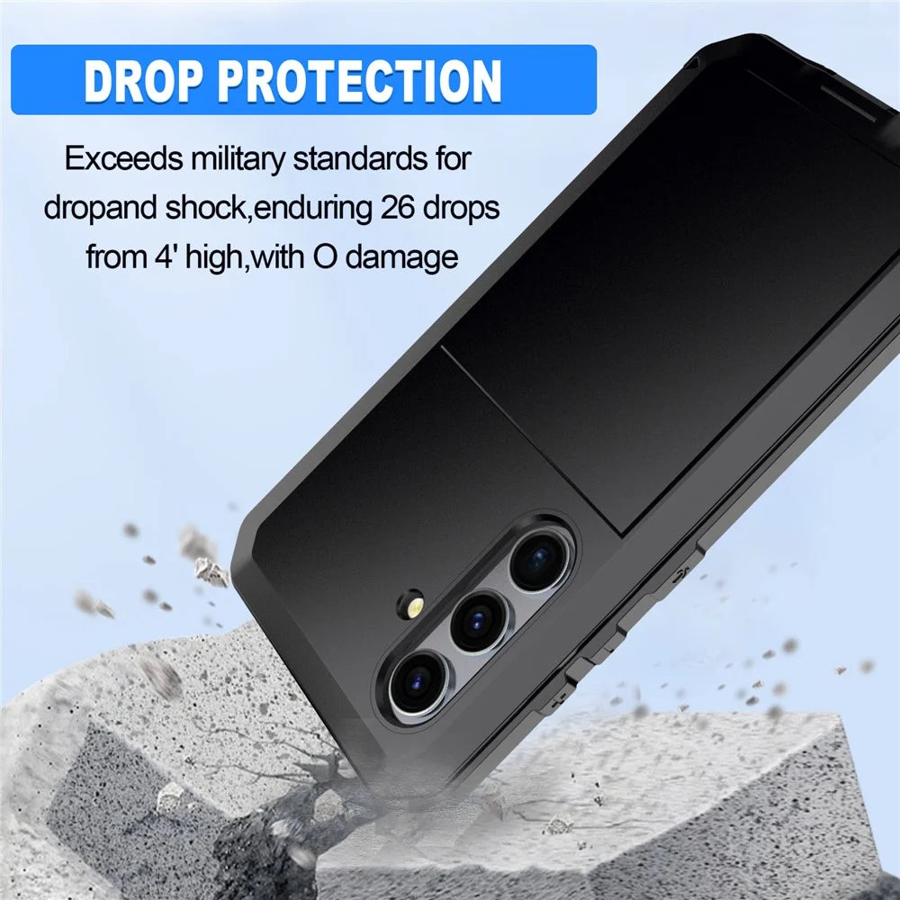 For Samsung Galaxy S24+ Case Silicone+Metal Anti-drop Phone Cover with Tempered Glass Film - Black - 2