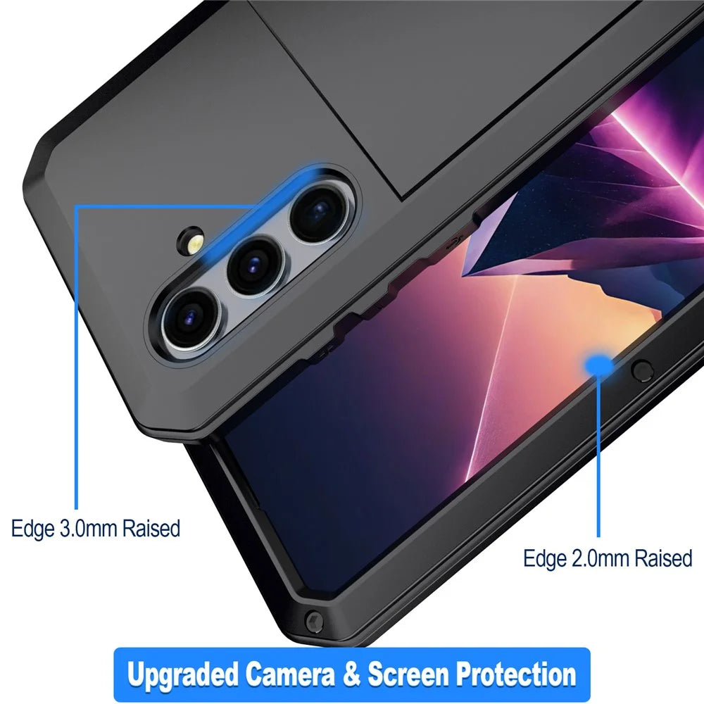 For Samsung Galaxy S24+ Case Silicone+Metal Anti-drop Phone Cover with Tempered Glass Film - Black - 3