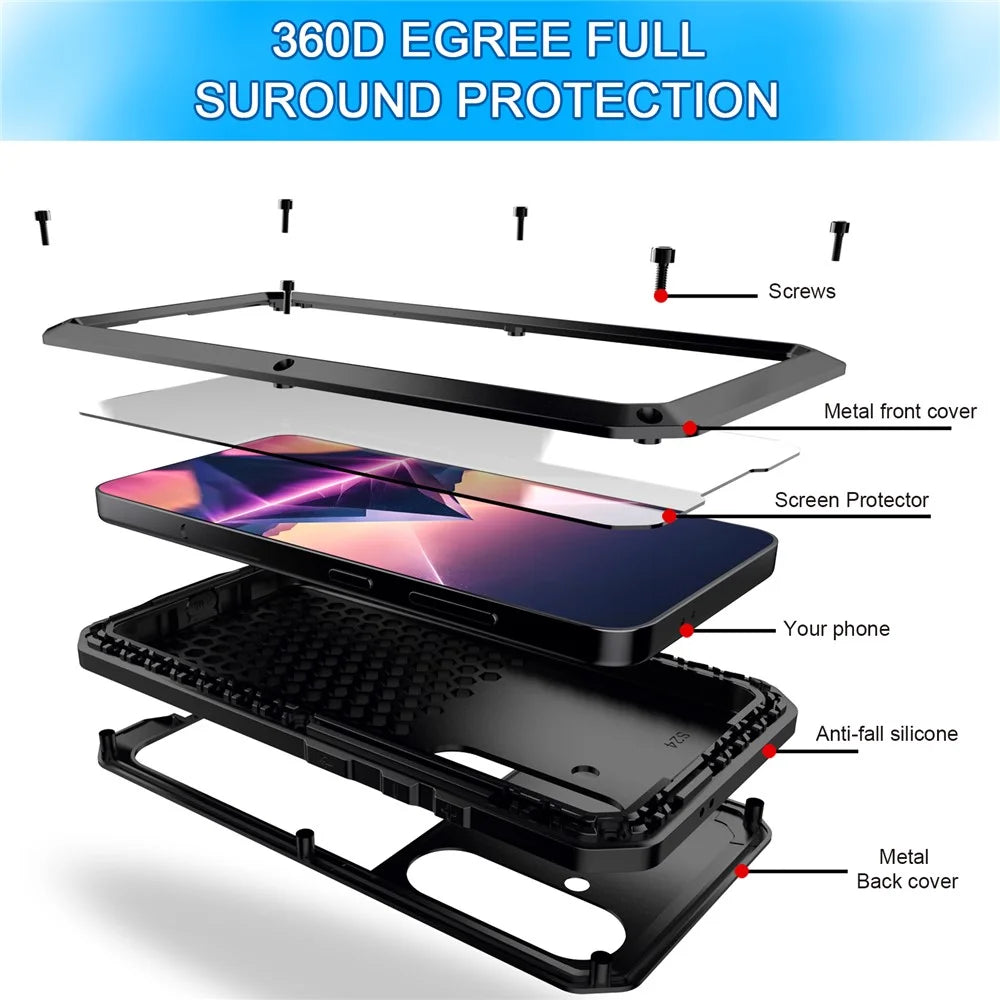 For Samsung Galaxy S24+ Case Silicone+Metal Anti-drop Phone Cover with Tempered Glass Film - Black - 4
