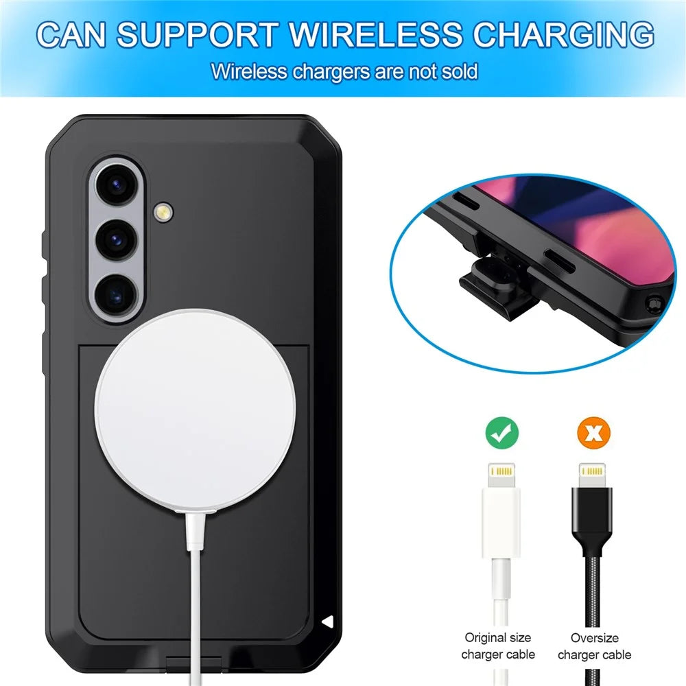 For Samsung Galaxy S24+ Case Silicone+Metal Anti-drop Phone Cover with Tempered Glass Film - Black - 5