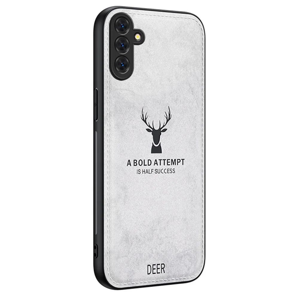 For Samsung Galaxy A55 5G Phone Case Leather+PC+TPU Cover Deer Pattern - Grey - 1