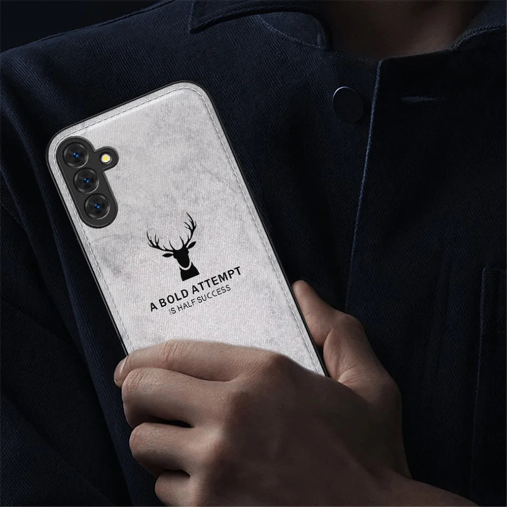 For Samsung Galaxy A55 5G Phone Case Leather+PC+TPU Cover Deer Pattern - Grey - 4