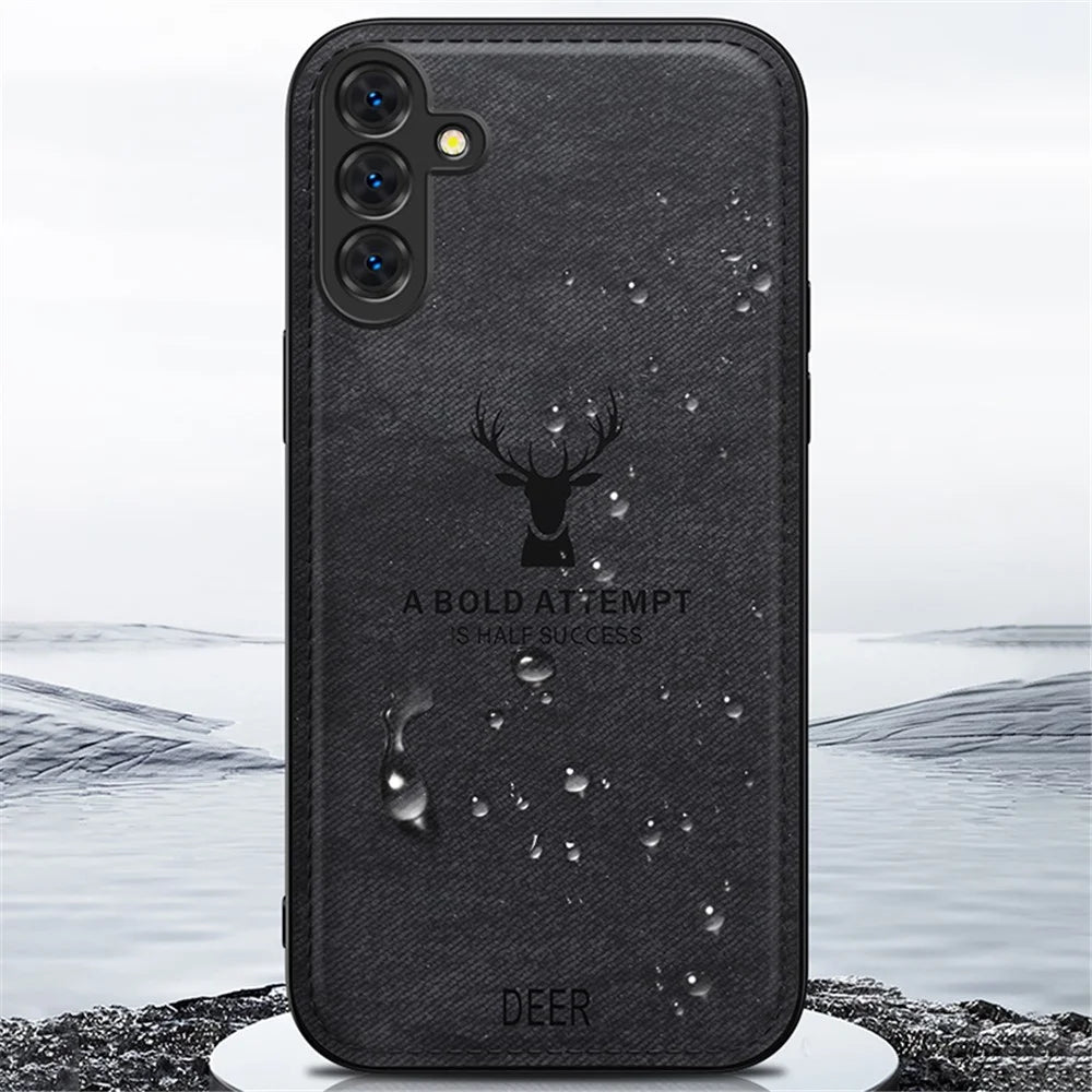 For Samsung Galaxy A55 5G Phone Case Leather+PC+TPU Cover Deer Pattern - Grey - 5