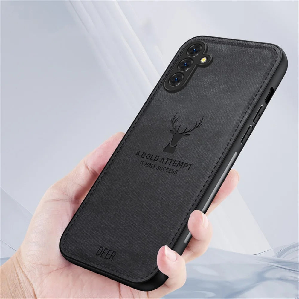 For Samsung Galaxy A55 5G Phone Case Leather+PC+TPU Cover Deer Pattern - Grey - 6