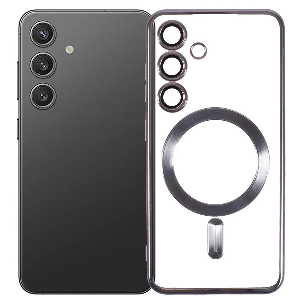 X-LEVEL For Samsung Galaxy S24 Magnetic Case Clear Phone Cover with Lens Film - Black - 1