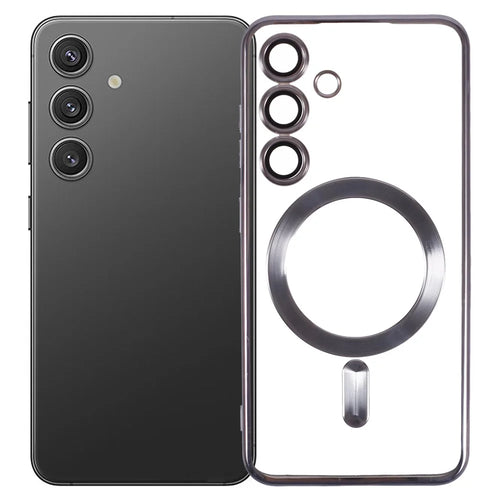 X-LEVEL For Samsung Galaxy S24 Magnetic Case Clear Phone Cover with Lens Film - Black - 1