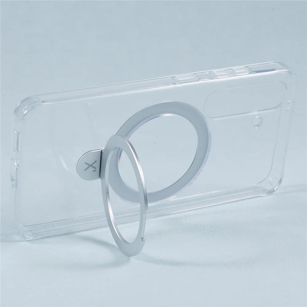 X-LEVEL PITHY STONE II For Samsung Galaxy S24 Case PC+TPU Back Cover Kickstand Magnetic Case - Transparent - 4