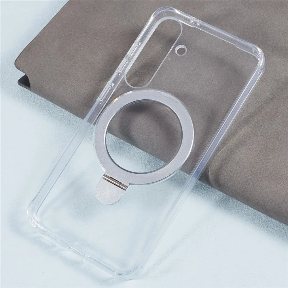 X-LEVEL PITHY STONE II For Samsung Galaxy S24 Case PC+TPU Back Cover Kickstand Magnetic Case - Transparent - 6