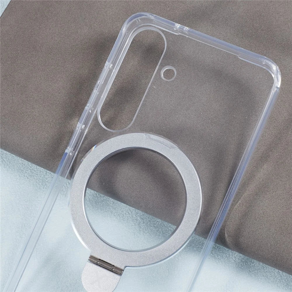 X-LEVEL PITHY STONE II For Samsung Galaxy S24 Case PC+TPU Back Cover Kickstand Magnetic Case - Transparent - 7