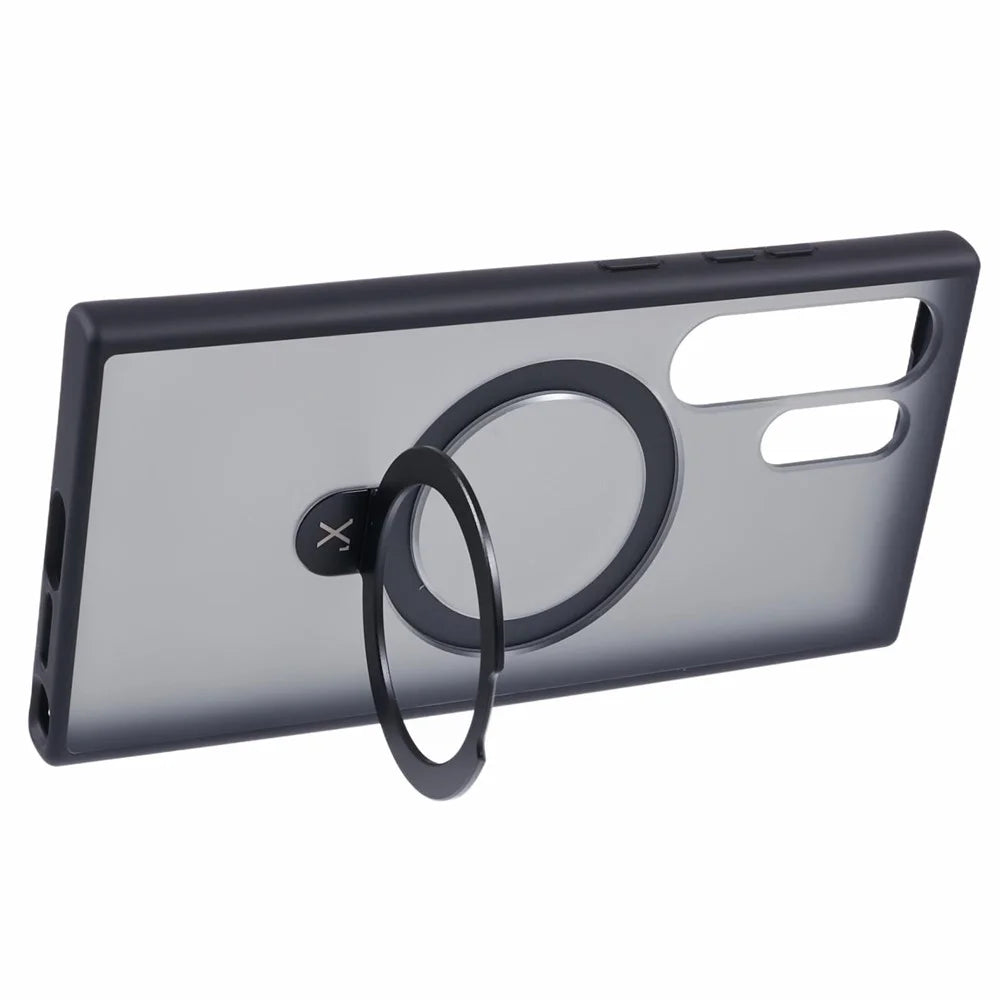 X-LEVEL PITHY STONE II For Samsung Galaxy S24 Ultra Magnetic Case PC+TPU Back Cover Kickstand - Black - 3