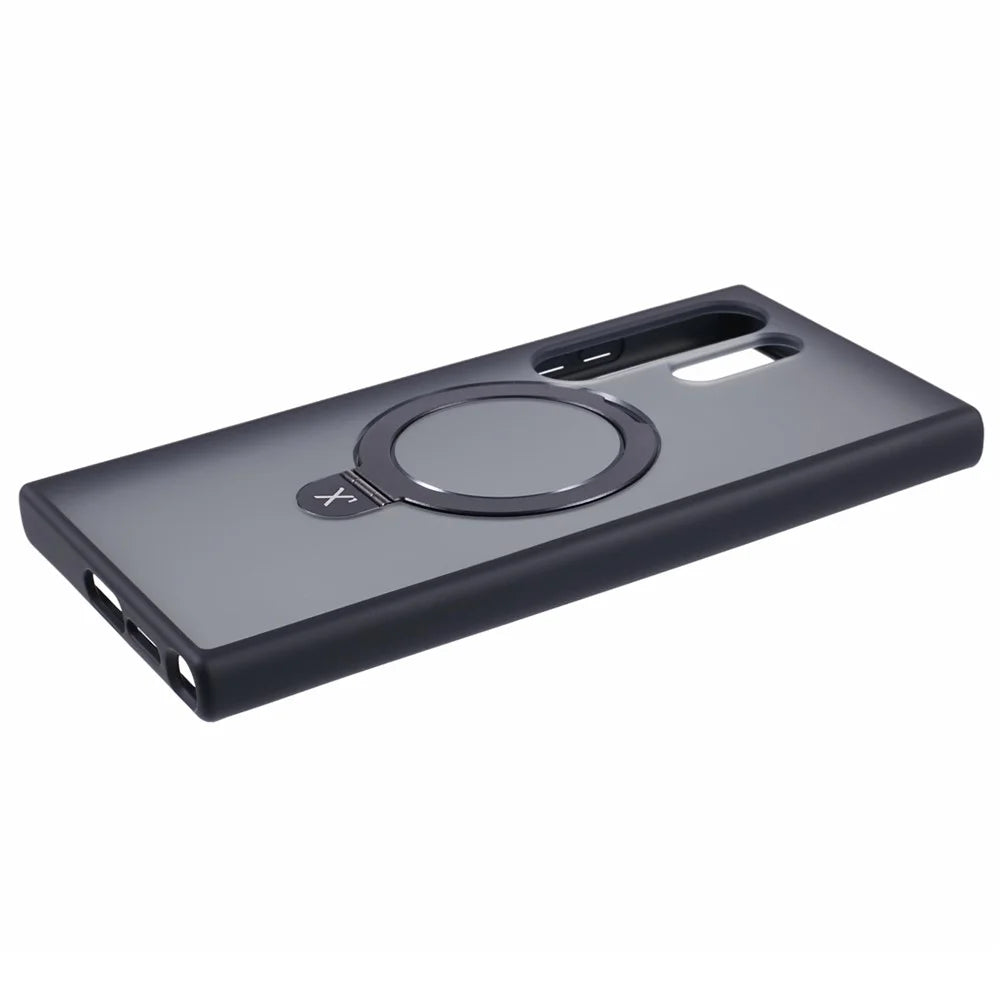 X-LEVEL PITHY STONE II For Samsung Galaxy S24 Ultra Magnetic Case PC+TPU Back Cover Kickstand - Black - 5