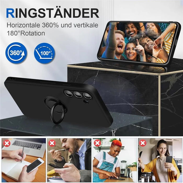 For Samsung Galaxy S24 Case with Hand Strap Liquid Silicone Kickstand Phone Cover - Black - 4