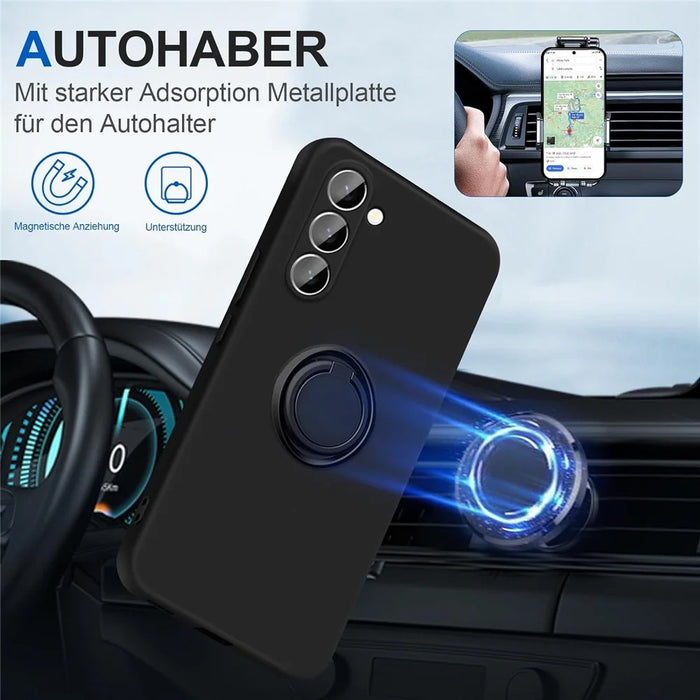 For Samsung Galaxy S24 Case with Hand Strap Liquid Silicone Kickstand Phone Cover - Black - 6