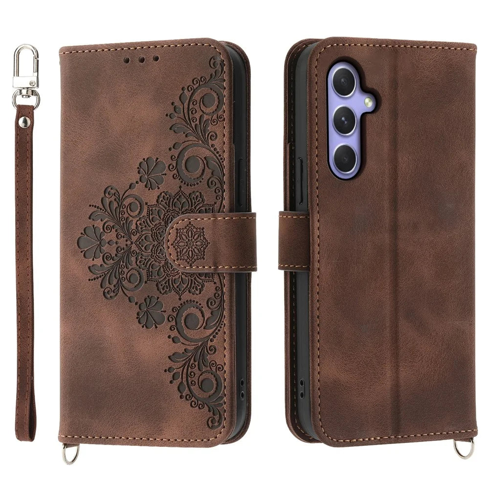 For Samsung Galaxy A55 5G Case Crossbody Leather Cover with Card Slots Wallet - Brown - 1