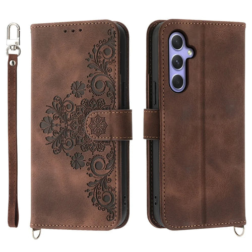 For Samsung Galaxy A55 5G Case Crossbody Leather Cover with Card Slots Wallet - Brown - 1