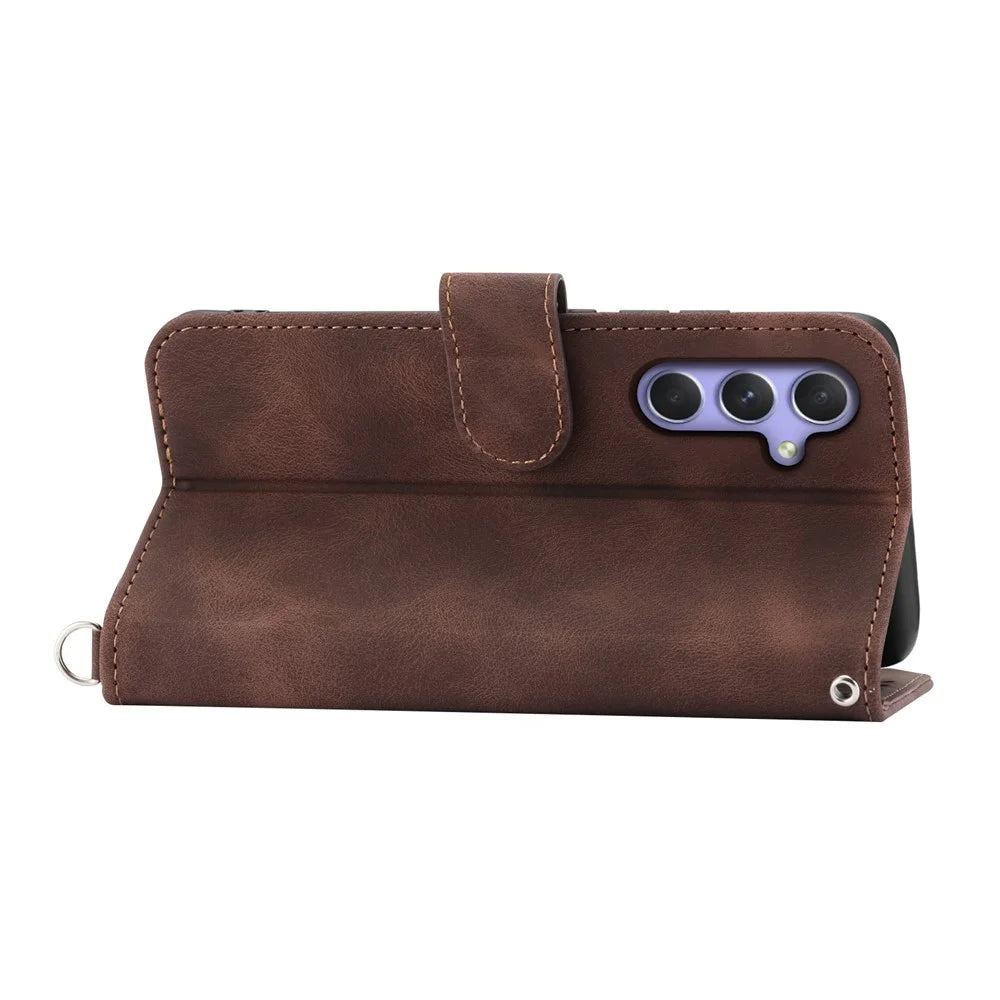 For Samsung Galaxy A55 5G Case Crossbody Leather Cover with Card Slots Wallet - Brown - 2