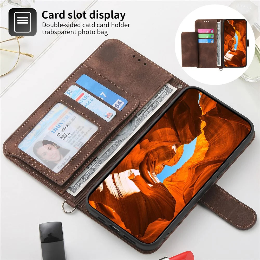 For Samsung Galaxy A55 5G Case Crossbody Leather Cover with Card Slots Wallet - Brown - 4