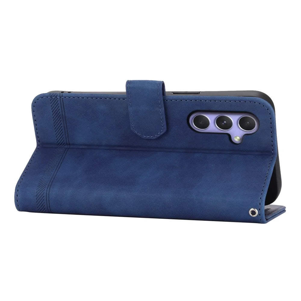 DIERFENG DF-03 for Samsung Galaxy A55 5G Leather Case Line Imprinted Wallet Cover - Blue - 2