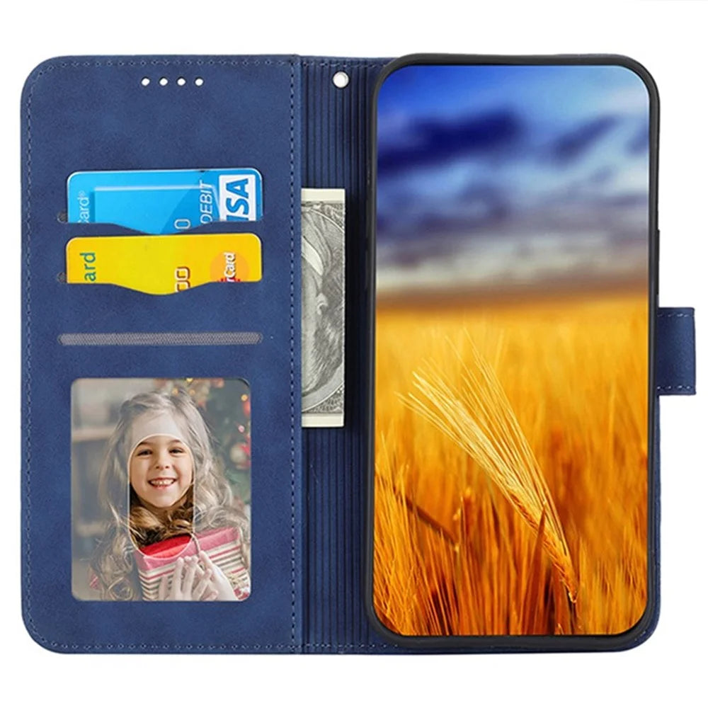 DIERFENG DF-03 for Samsung Galaxy A55 5G Leather Case Line Imprinted Wallet Cover - Blue - 3
