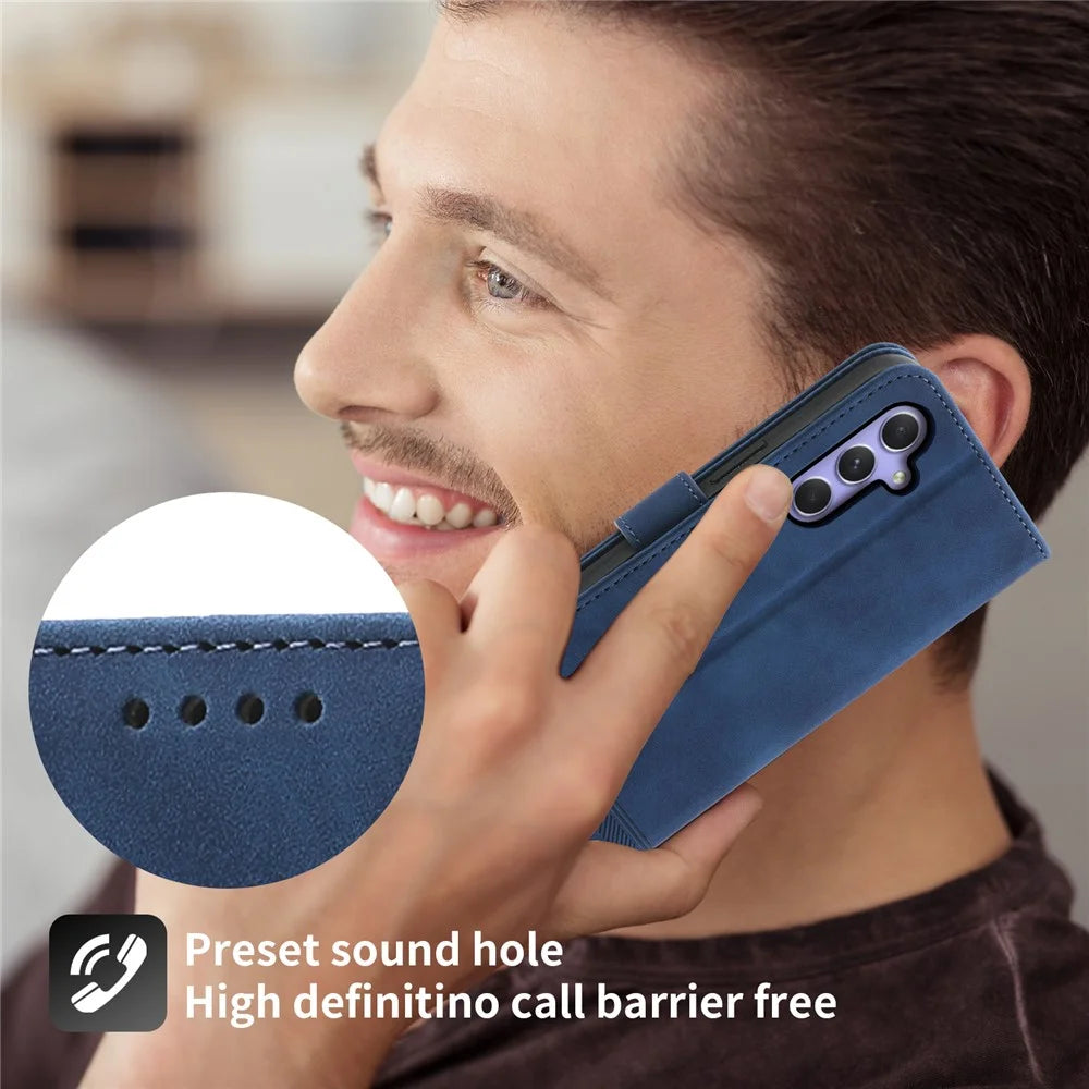 DIERFENG DF-03 for Samsung Galaxy A55 5G Leather Case Line Imprinted Wallet Cover - Blue - 4