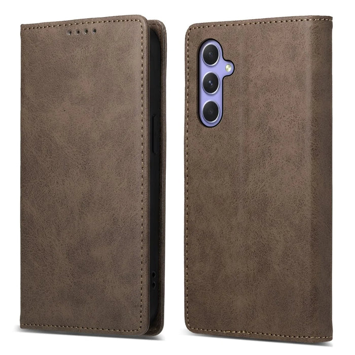 DF-05 For Samsung Galaxy A55 5G Leather Phone Case RFID Blocking Wallet - Brown - 1
