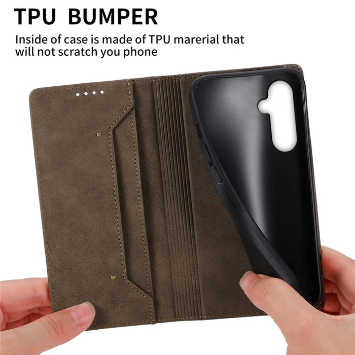 DF-05 For Samsung Galaxy A55 5G Leather Phone Case RFID Blocking Wallet - Brown - 2