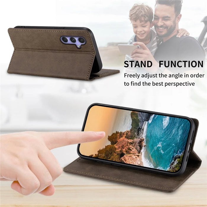 DF-05 For Samsung Galaxy A55 5G Leather Phone Case RFID Blocking Wallet - Brown - 3