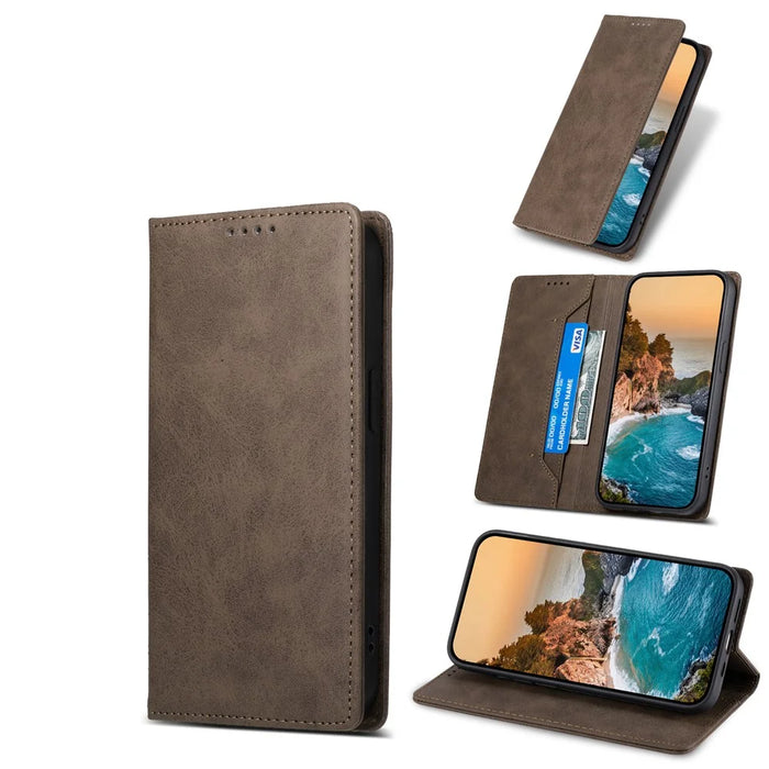 DF-05 For Samsung Galaxy A55 5G Leather Phone Case RFID Blocking Wallet - Brown - 6