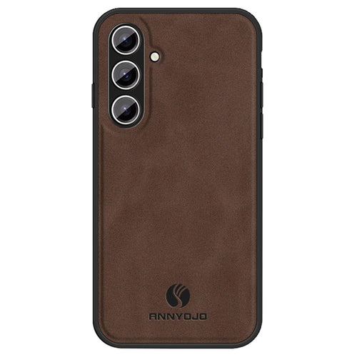 ANNYOJO For Samsung Galaxy S24 Case PU Leather+PC+TPU Protective Shell with Car Mount Metal Sheet - Coffee - 1