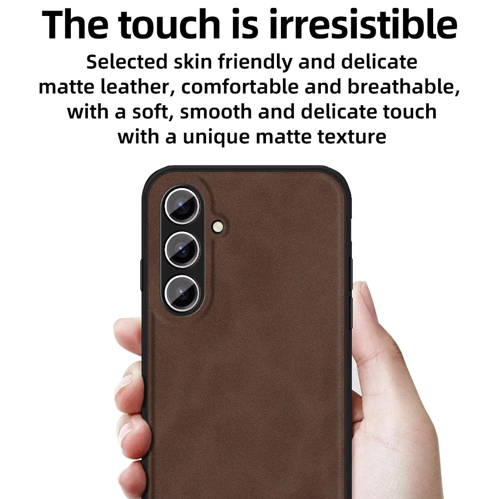 ANNYOJO For Samsung Galaxy S24 Case PU Leather+PC+TPU Protective Shell with Car Mount Metal Sheet - Coffee - 2
