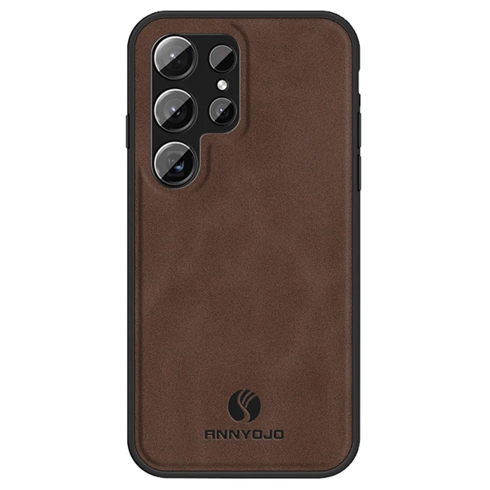 ANNYOJO Back Case for Samsung Galaxy S24 Ultra Shell PU Leather+PC+TPU Scratch-proof Cover - Coffee - 1