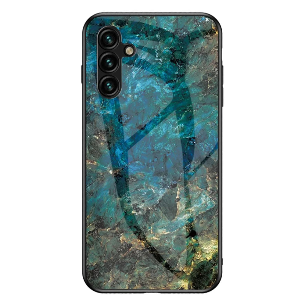 For Samsung Galaxy A35 5G Case Marble Pattern Tempered Glass+PC+TPU Cover - Emerald Marble - 1