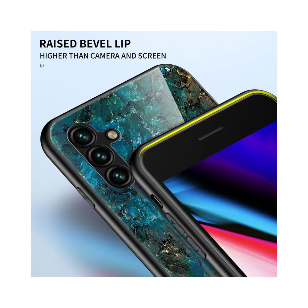 For Samsung Galaxy A35 5G Case Marble Pattern Tempered Glass+PC+TPU Cover - Emerald Marble - 4
