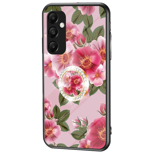 For Samsung Galaxy A35 5G Tempered Glass Case Ring Kickstand Phone Cover - Glamorous Peony - 1