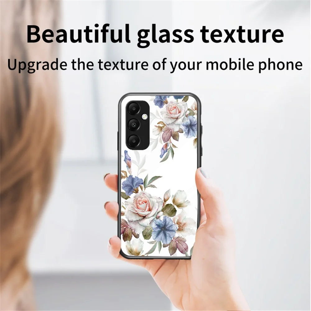 For Samsung Galaxy A35 5G Tempered Glass Case Ring Kickstand Phone Cover - Glamorous Peony - 5