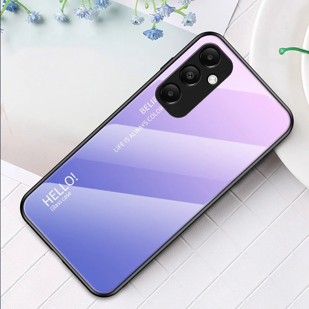 For Samsung Galaxy A55 5G Case Gradient Tempered Glass+PC+TPU Phone Cover - Gradient Pink Purple - 2