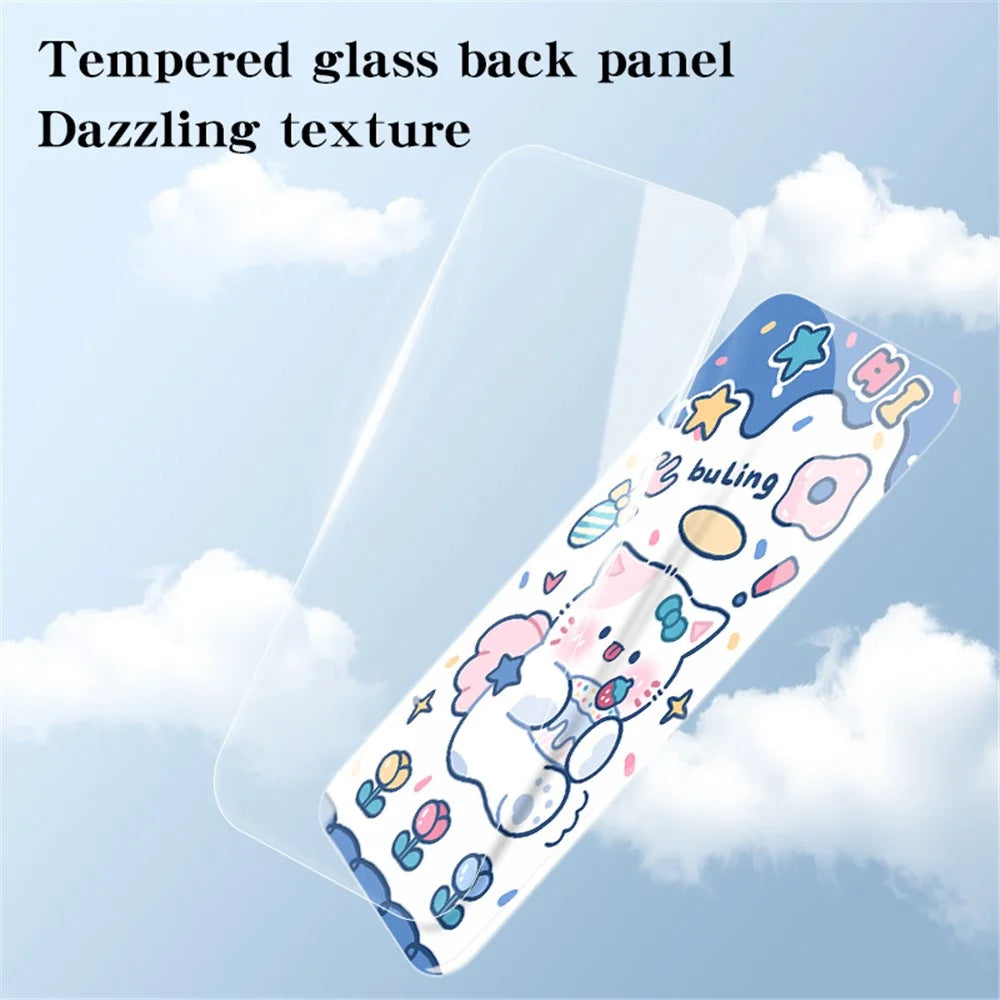 For Samsung Galaxy A55 5G Tempered Glass+PC+TPU Case Cartoon Pattern Phone Cover - Angel Cat - 3